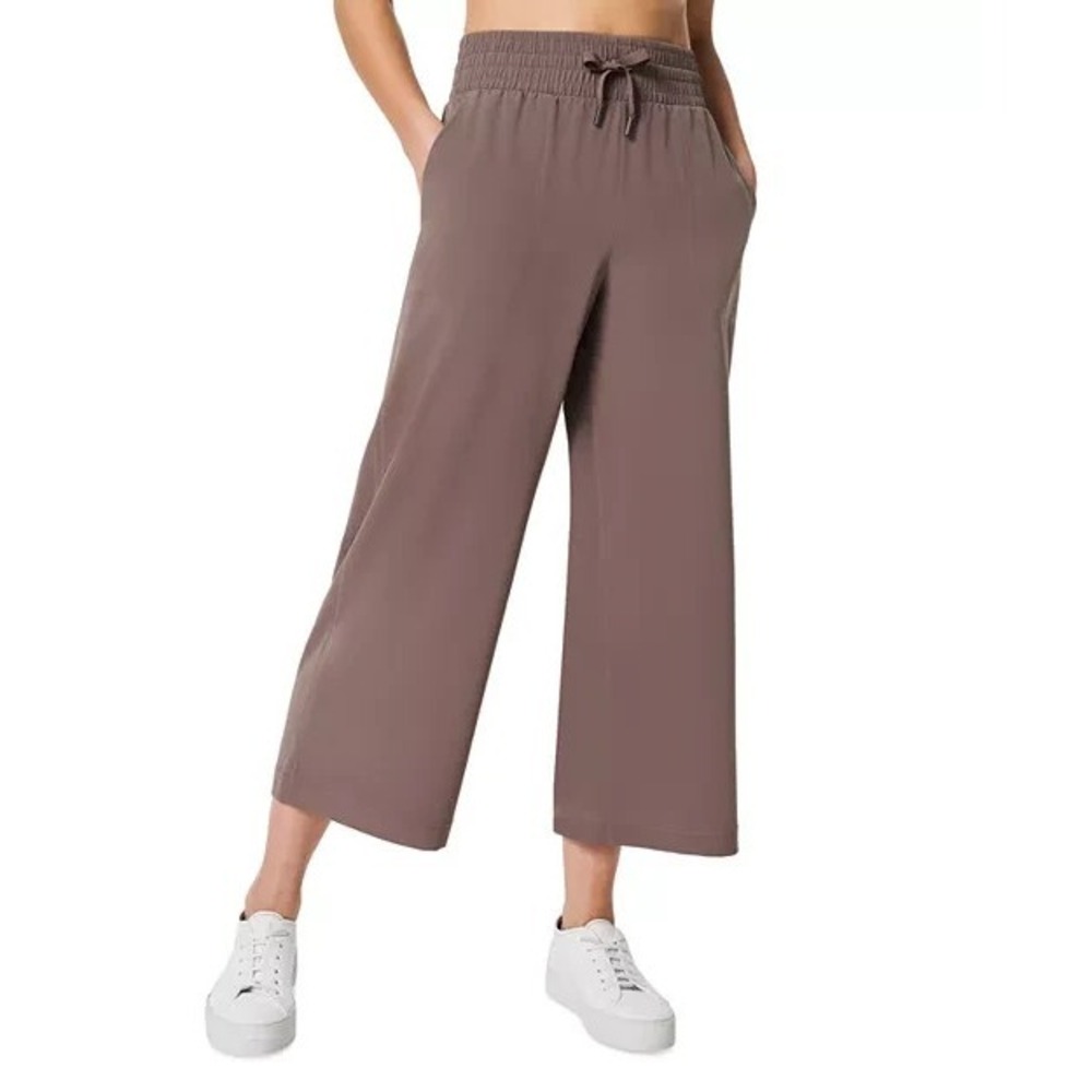 Spanx Out Of Office‎ Wide Leg Cropped Pants Large Petite Smoke Brown 50637Q